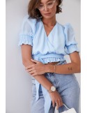 Short blouse with a belt, blue 20580 - Online store - Boutique